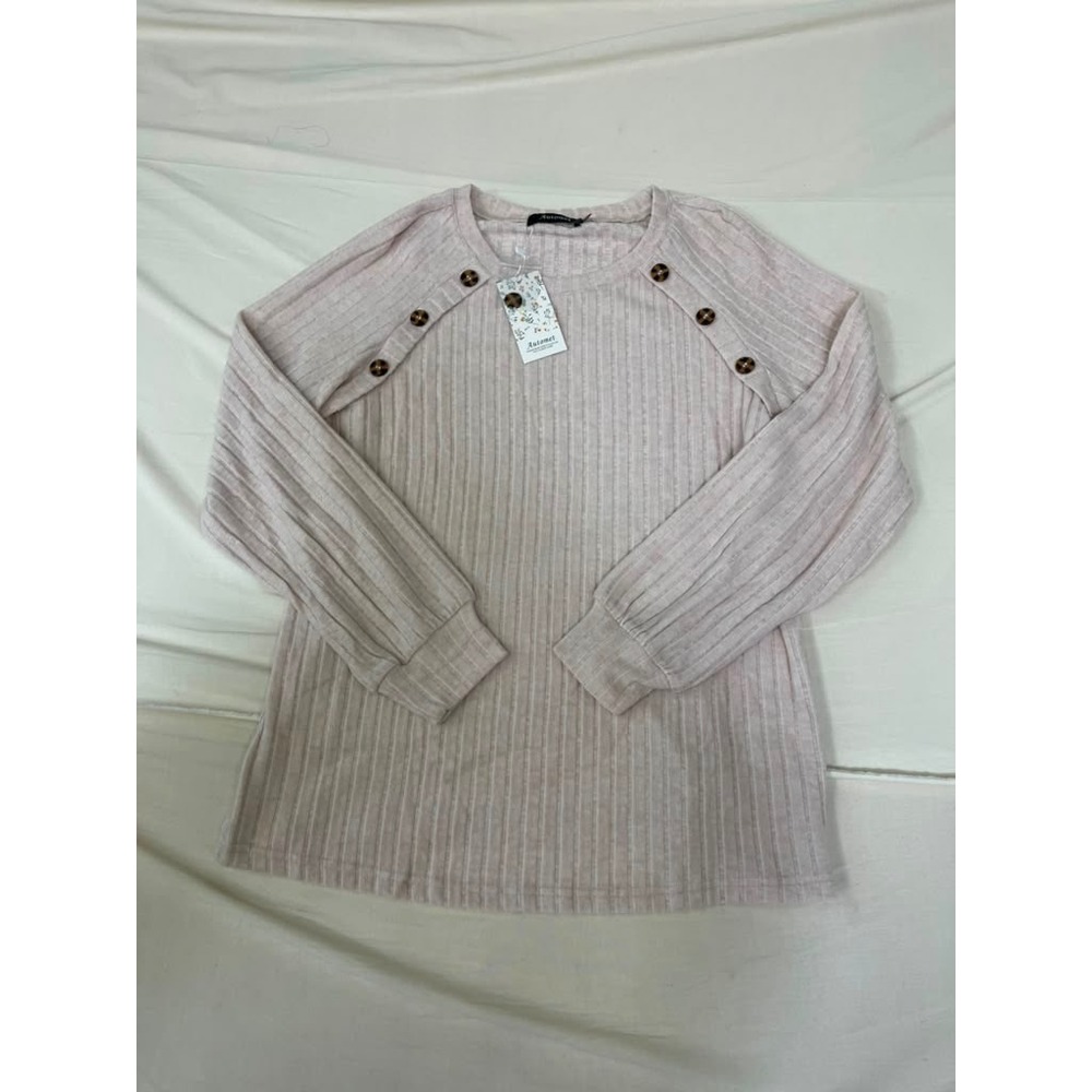Automet Womens Pink Ribbed Knit Button Shoulder Long Sleeve Top Size Medium NWT‎